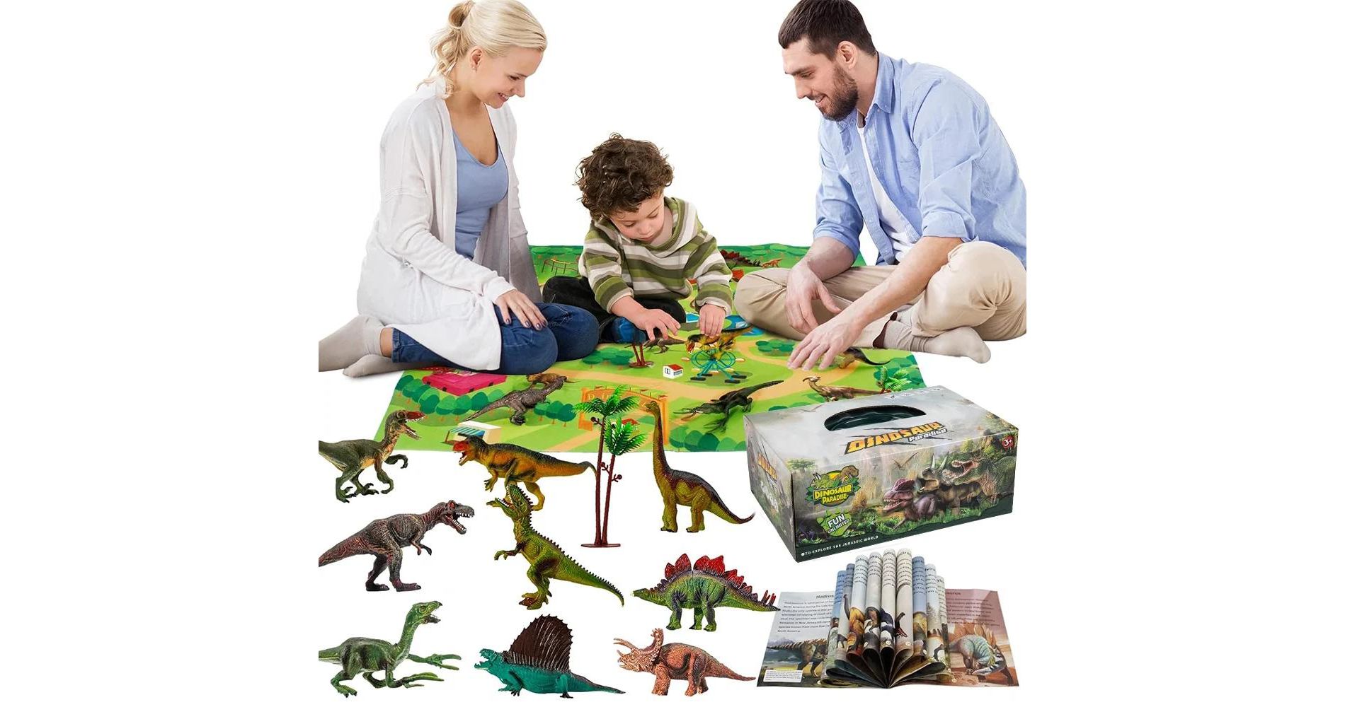 MOVSSOU Dinosaur Toys with Play Mat, 9 Kinds Realistic Jurassic Dinosaur Figures,  High Quality Educational toy gifts for Toddlers Boys and Girls