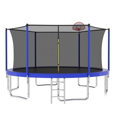 VisioGear 14FT Trampoline with Safety Enclosure Net, Trampoline with Basketball Hoop, Blue, 168"*168"*108"