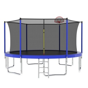 VisioGear 14FT Trampoline with Safety Enclosure Net, Trampoline with Basketball Hoop, Blue, 168"*168"*108" - 1 of 4