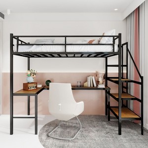Sapphtopaz Metal Twin Size Loft Bed with L-Shaped Desk & Storage Space,Space-Saving Bed Frame with Stairs & Guardrail,Bunk Bed for Adults&Teen - 1 of 4