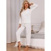 cheibear Women's Long Sleeve Button Down Notched Collar Soft Pajamas Set - 2 of 4