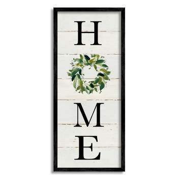 Stupell Industries Home Vertical Phrase Green Leaf Wreath Family Typography Framed Giclee Art