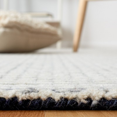 Blue and Ivory Tufted Wool Abstract Runner Rug