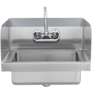 VEVOR Commercial Hand Sink with Faucet and Side Splash, Stainless Steel Sink for Washing, Small Hand Washing Sink, Wall Mount Hand Basin, Silver - 1 of 4