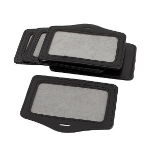 Unique Bargains 5 Pcs Faux Leather Horizontal Name   Office ID Card Holders 9cmx5.5cm Black - 1 of 4