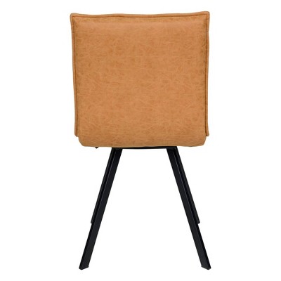 Elegant Light Brown Faux Leather Dining Chair with Black Metal Legs