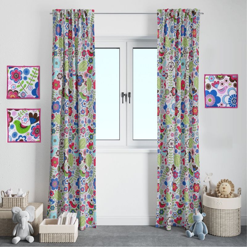 Bacati - Botanical Floral with Birds Pink/Multicolor Curtain Panel, 3 of 5