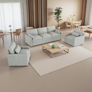 89" Chenille 3-Seater Sofa with Double-Layer Cushion & Detachable Lumbar Pillow - 1 of 4