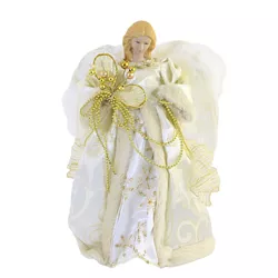 Tree Topper Finial 11.75" Blonde Hair Angel  Tree Topper Beads Christmas Free Standing  -  Tree Toppers