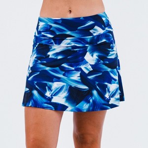Calypsa Women's Plus Size Chlorine Resistant Short A-line Swim Skort - 1 of 3