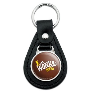 Willy Wonka And The Chocolate Factory Wonka Bar Logo Black Leather Keychain - 1 of 4