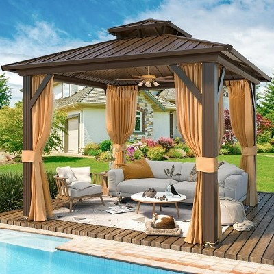 10' x 10' Brown Aluminum and Steel Hardtop Gazebo