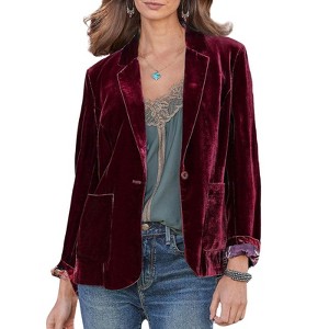 Coolmee Women's Casual 1 Button Velvet Jacket Velvet Cardigan Blazer Office Work Short Coat Suit Jacket with Pocket - 1 of 4