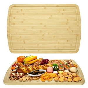 Extra Large Bamboo Cutting Board, Reversible Curved Butcher Block with Deep Juice Groove - 1 of 4