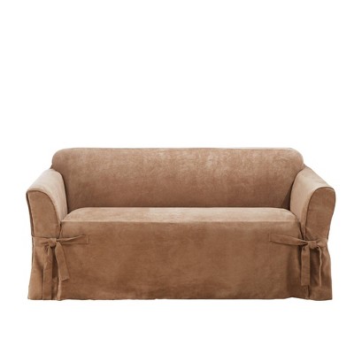 Suede Twill Loveseat Slipcover Brown - Sure Fit