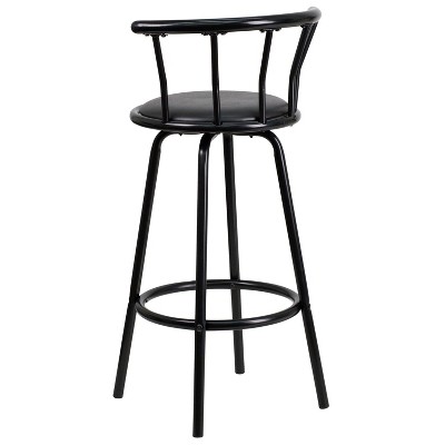 Elegant Crown Back Black Leather Swivel Barstool with Metal Frame
