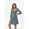 A heart-shaped collar long sleeved printed short maternity dress with dark green floral prints (print) - 3 of 4