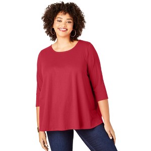 Roaman's Women's Plus Size Three Quarter Sleeve Swing Ultimate Tee - 1 of 4