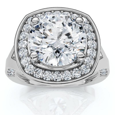 Pompeii3 Certified 3 5/8Ct Cushion Halo Diamond Engagement Ring 14k Gold Lab Created F/VS
