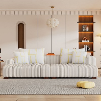Corduroy Fabric Comfy Sofa with Rubber Wood Legs, Sleeper Couch with 4 Pillows for Living Room, Bedroom, Office, Indoor Furniture - Maison Boucle