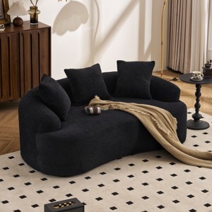 65" Curved Chenille Loveseat Sofa, Space-Saving Small Couch with 3 Pillows, No Assembly for Apartment Bedroom-3irtyhousy - 1 of 4