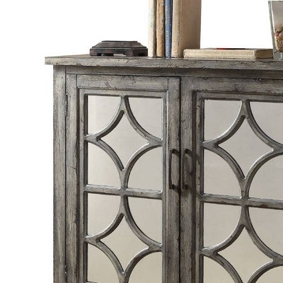 Velika Weathered Gray Mirrored Wood Console Table with Storage
