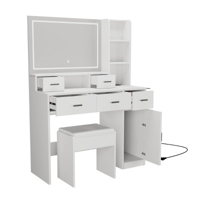 TopComfy Makeup Mirrors Dressing Table With Mirror Dressing Table With Drawers Storage Box And Shelf For Bedroom, White, 45.47"*31.5"*8.66"