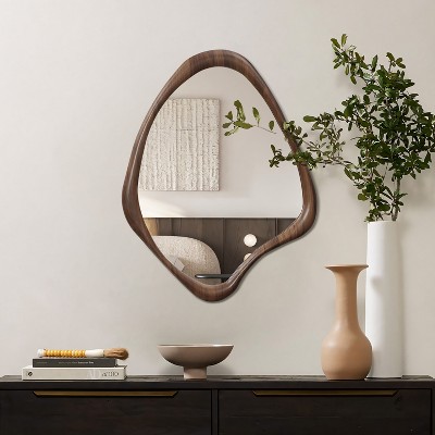 Classic Brown Wood Frame Irregular Wall Mirror
