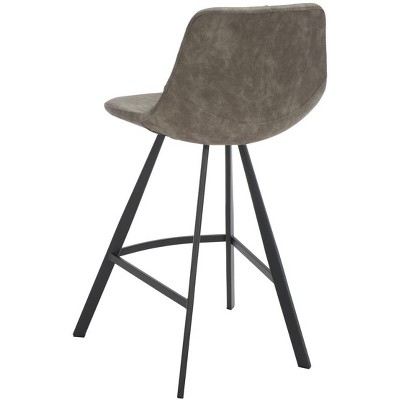 Ryanne Grey Vegan Leather and Black Metal Counter Stool