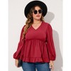 YesFashion Women's Plus Size Blouses V Neck Puff Sleeve Babydoll Tunic Long Sleeve Chiffon Casual Tops Ruffle Shirts - 4 of 4