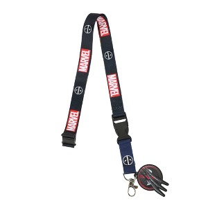Deadpool & Wolverine Combined Mask 22” Black Lanyard With ID Sleeve - 1 of 4