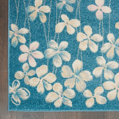 Tranquil Turquoise Floral Viscose 5'3" x 7'3" Area Rug