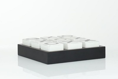 Sophisticated Black Wood Tic Tac Toe Game Set 14" with White Pieces