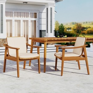 Christopher Knight Home Ansel Mid-Century Modern Acacia Wood Outdoor Dining Chairs with Cushions (Set of 2) - 1 of 4