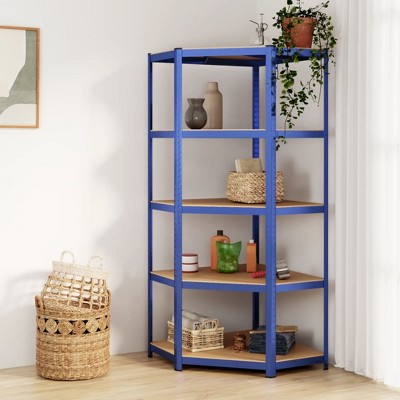 VidaXL 5-Layer Corner Shelf Blue Steel&Engineered Wood
