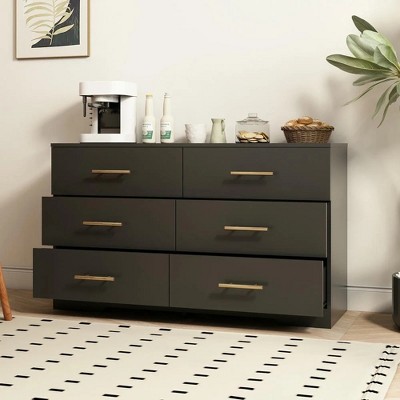 CIPACHO Modern Black 6-Drawer Dresser with Gold Handles Spacious Storage Chest for Bedroom Living Room Hallway Entryway