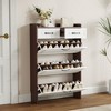 ORRD Walnut Shoe Cabinet with 3 Flip-Down Doors & 2 Drawers, Large Capacity Entryway Storage Organizer, Space Saving PVC Shoe Rack for Hallway - 2 of 4
