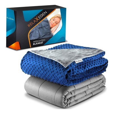 RELAX EDEN Adult Breatheable Cotton Weighted Blanket with Removable Navy Duvet Cover Made w/Polyester and Glass beads