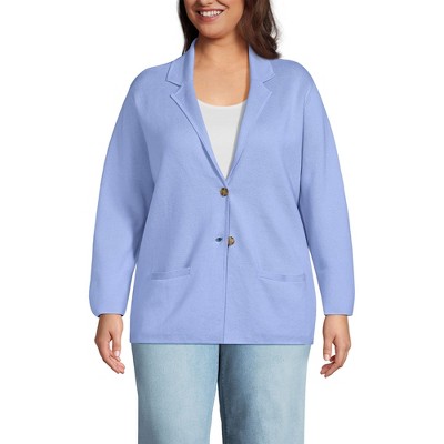 Lands' End Women's Fine Gauge Cotton Button Front Blazer Sweater