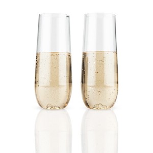 True Flexi Champagne Flutes, Clear Plastic Tumblers, Flexible Stemless Wine Glasses, 8 Ounces, Outdoor Drinkware, Clear, Set of 2 - 1 of 4
