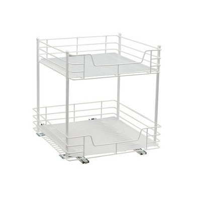 1Eayslife White Under Sink Organizer, 2 Tiers Pull Out Cabinet Organizer,  Acrylic Slide Out Cabinet Storage Shelf with Wire Drawer and PP Cover