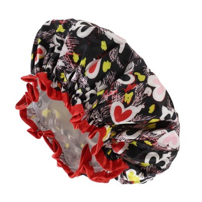 Unique Bargains Women Portable Heart-Shaped Shower Cap Black 1 Pc