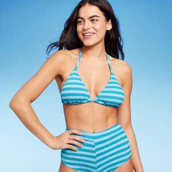 Women's Textured Striped Triangle Bikini Top - Wild Fable™