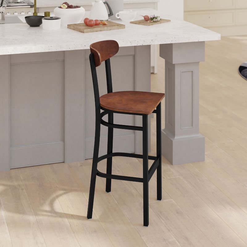 Emma and Oliver Industrial Barstool with Rolled Steel Frame and Solid Wood Seat - 500 lbs. Static Weight Capacity, 4 of 10