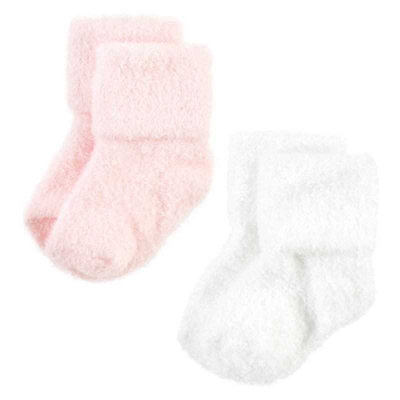 Hudson Baby Infant Girl Cozy Chenille Newborn and Terry Socks, Pink Heart, 3 of 7