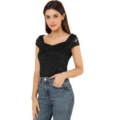 INSPIRE CHIC Women's Sweetheart Neck Cap Sleeve Blouse