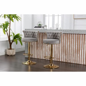 Grungis Velvet Swivel Bar Stools with Footrest Set of 2,Counter Stools with Tufted Back and Adjustable Height,Kitchen Chair for Kitchen Island - 1 of 4
