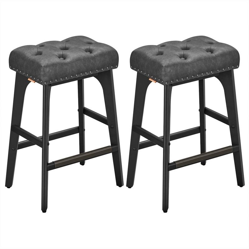 VASAGLE Bar Stools Set of 2, Counter Height Bar Stools, Kitchen Counter Stools with Wooden Legs, PU Leather Barstools, 1 of 10