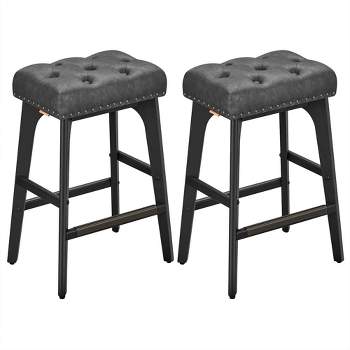 VASAGLE Bar Stools Set of 2, Counter Height Bar Stools, Kitchen Counter Stools with Wooden Legs, PU Leather Barstools