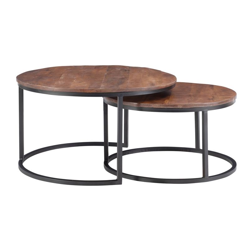 Woodruff Mixed Material Hand Carved Wood and Metal Round Nesting Coffee Table Brown - Powell, 6 of 10